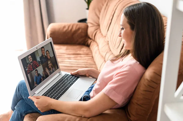 Young woman using laptop for video call, zoom — Stock Photo, Image