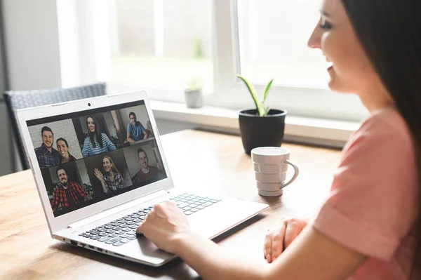 A young woman using laptop for video call, zoom — Stock Photo, Image