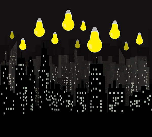 Bombillas iluminadas de la ciudad — Vector de stock