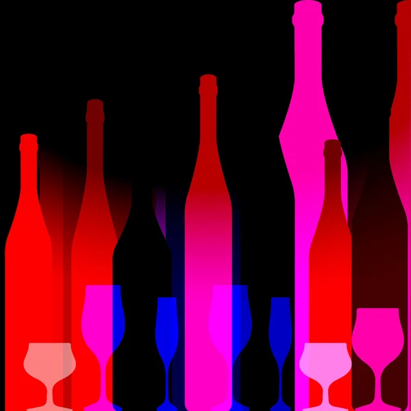 Fondo rojo con botellas de vino — Vector de stock