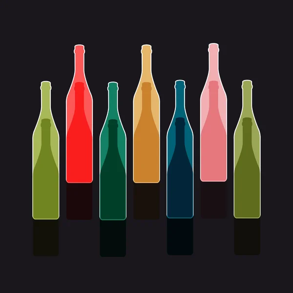 Botellas de colores siluetas — Vector de stock