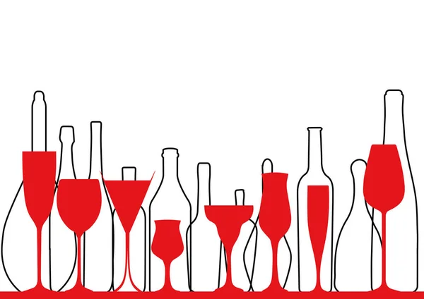 背景のガラスとワインのボトル — ストックベクタ