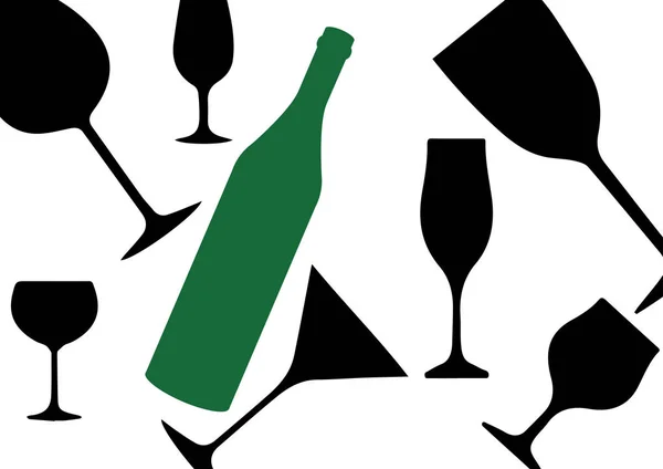 Copos de álcool e garrafa —  Vetores de Stock