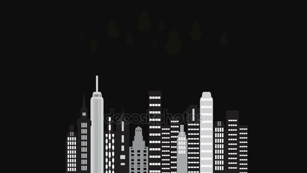 City Tid Natt Animerade Tecknade Stadssilhuetten Twilight Stad Motion Graphics — Stockvideo