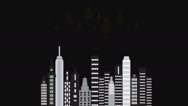 City Time Night Caricature Animée Une Ville Skyline Twilight City — Video