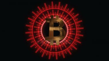 Animasyon bitcoin.Compass artı. BTC sanal Currency.Cryptocurrency sembolü Bitcoin.Background görsel veya hareket olarak. Alfa mat. 4k