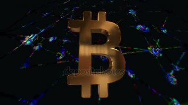 Animasyon bitcoin.Computer ağ. BTC sanal Currency.Cryptocurrency sembolü Bitcoin.Background görsel veya hareket olarak. Alfa mat. 4k