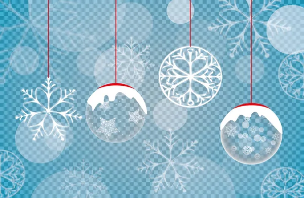 Sfondo blu di Natale con fiocchi di neve, illustrazione vettoriale — Vettoriale Stock