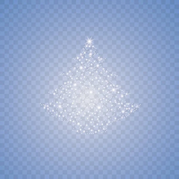 Witte stofster sporen van sprankelende deeltjes in de vorm van een kerstboom geïsoleerd op een transparante achtergrond. Magisch concept. Kerstmis. Nieuwjaar. — Stockvector
