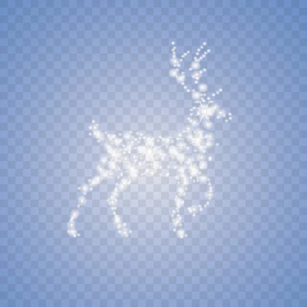 Weiße Staubsternspuren funkelnder Teilchen in Form eines Hirsches, isoliert auf einem transparenten Hintergrund. magisches Konzept. Weihnachten. Neues Jahr. — Stockvektor