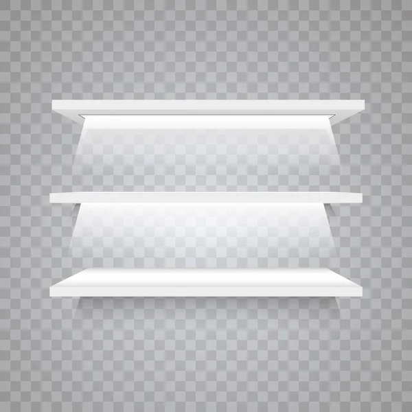 Set of empty white shelves isolated on transparent background. Vector design elements. — 스톡 벡터
