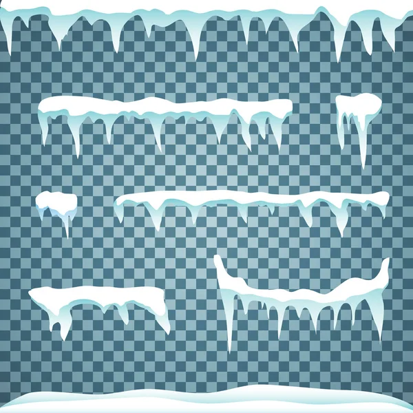 Conjunto de carámbanos de nieve aislados sobre fondo transparente. Ilustración vectorial . — Vector de stock