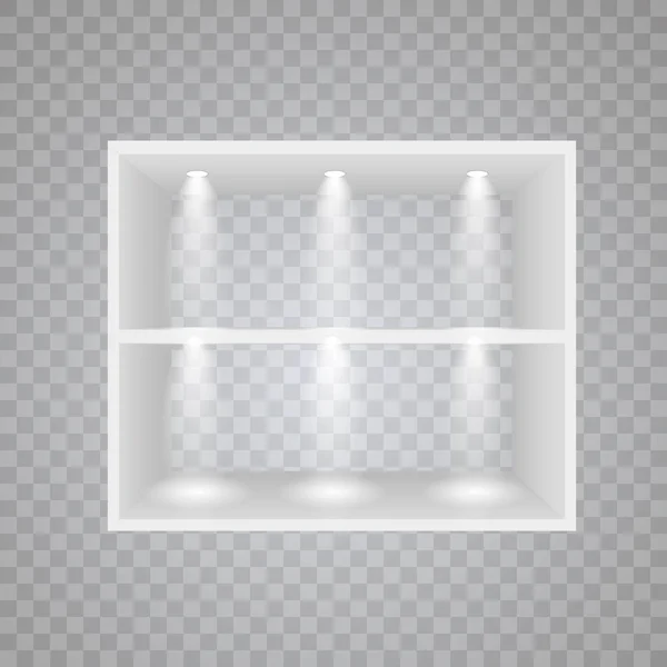 Conjunto de prateleiras brancas vazias isoladas em fundo transparente. Elementos de projeto vetorial . — Vetor de Stock