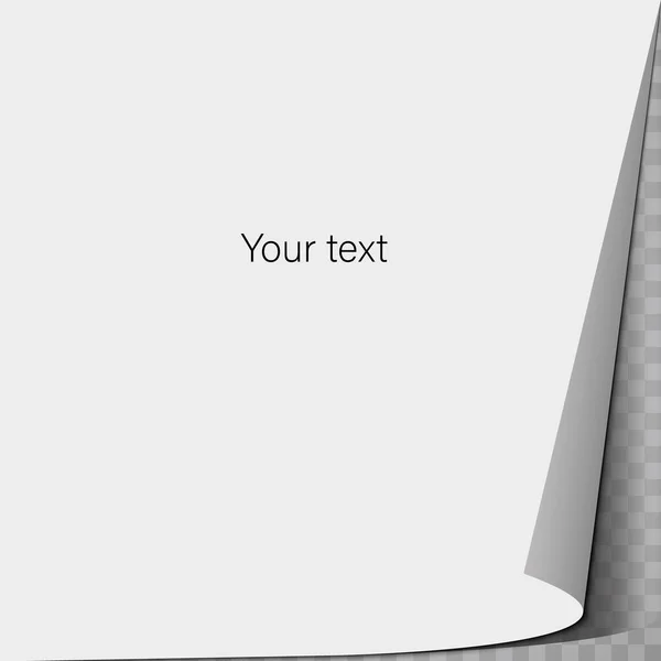 Векторный реалистичный лист бумаги со сложенным углом. Бумажный лист А4 с тенями на прозрачном фоне . — стоковый вектор