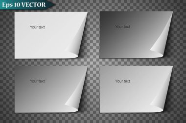 Katlanmış köşeli gerçekçi kağıt levha. Saydam arkaplanı gölgeli kağıt sayfa A4.