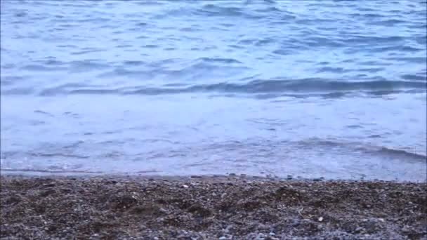 Petites vagues claquant sur une plage de galets 