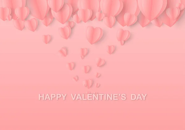 Valentine Hearts Postcard Paper Cut Style Pink Background Vector Symbols — 스톡 벡터