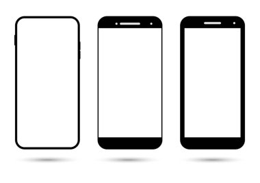 Boş beyaz ekranlı flaş simge akıllı telefon koleksiyonu. Model telefon. Vektör mobil set aygıtı kavramı.