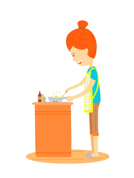 Mujer está cocinando en la cocina — Vector de stock