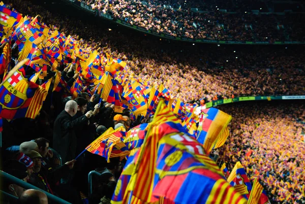 Футбольный Матч Барселона Показ Tifo Стадионе Camp Nou — стоковое фото