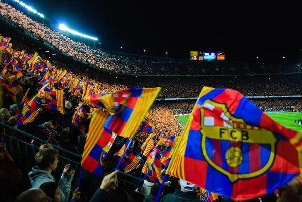 Barcelona Futbol Maçında Atletico Madrid Maç Sahne Bayrakları Camp Nou — Stok fotoğraf