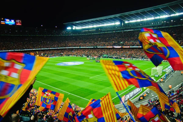 Barcelona Fotbollsmatch Mot Atletico Madrid Camp Nou Barcelona Hymnen Och — Stockfoto