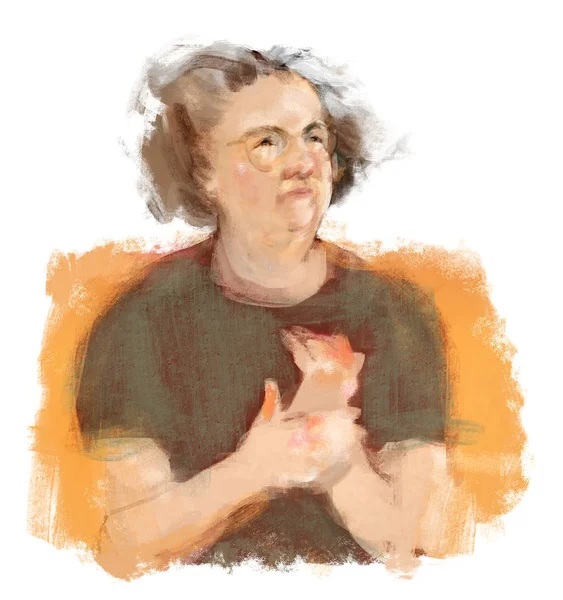 Woman with Arthritis Pain Rubbing Hands Illustration Vignette — Stock Photo, Image