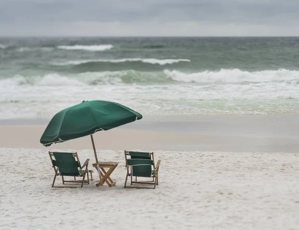 Vintage Beach Chairs and Umbrella at Gulf Coast Beach