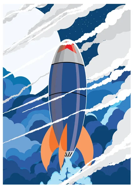 Nave espacial voando no espaço, lançamento foguete espacial, ilustração vetorial — Fotografia de Stock
