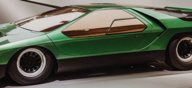 Lateral görünümünü izole Super sport fütüristik - eski model araba - taşıma ve otomotiv görüntü