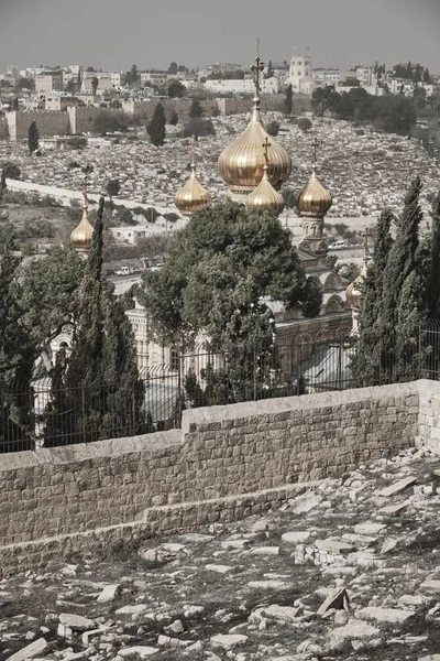 Widok na Stare Miasto w Jerozolimie z Góry Oliwnej, Izrael. — Zdjęcie stockowe