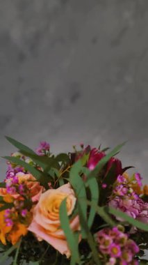 vertical screen, bouquet of flowers showing all splendor of flowers in smallest details created by professional florist, floral business concept