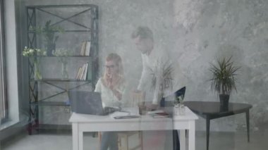 teamwork, young creative female and male employees discuss success strategy in office for meeting, small business
