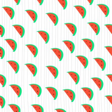 Vektör karpuz Dikişsiz el desen çizimi. Vektör arka plan rengi karpuz dilimleri ile.