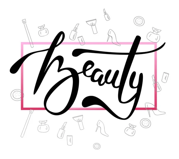 Illustrazione vettoriale del testo di bellezza per il logotipo del negozio. Bellezza calligrafia sfondo . — Vettoriale Stock
