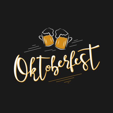 Oktoberfest etiket vektör Illustration. Oktoberfest kutlamaları tasarım siyah arka plan üzerine.