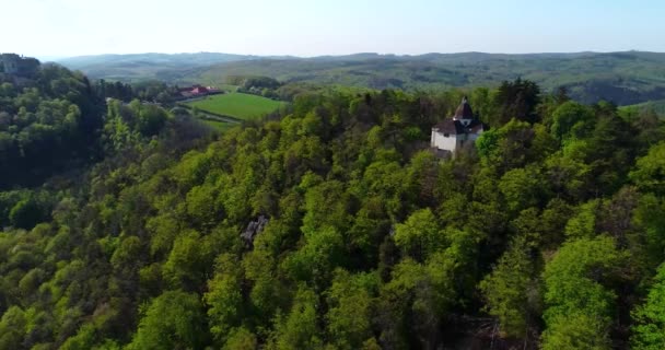 Vzdušný Pohled Zámek Buchlov Kapli Barbory Krajině Moravy — Stock video