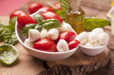 Caprese salatası bebek mozzarella peyniri ile