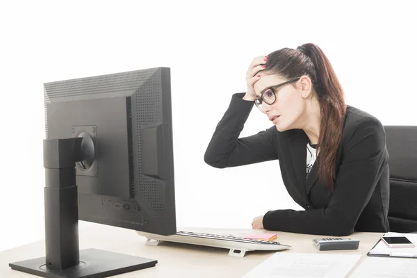 Young professional woman stressed and tired with headache — Stock Photo, Image