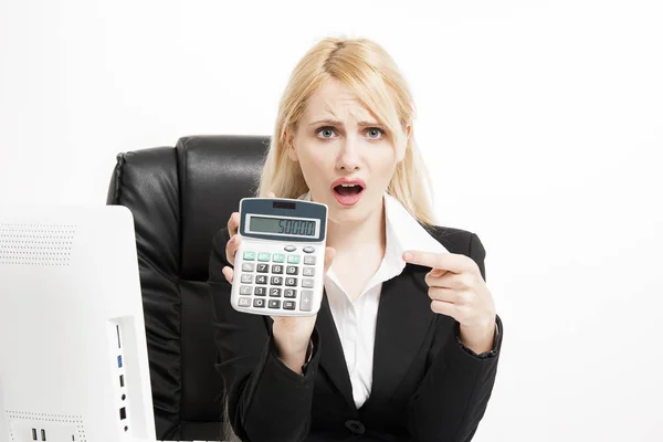 Businesswoman showing calculator — Stock Photo, Image