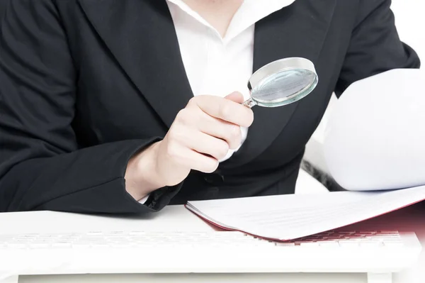 Businessperson Checking Bills With Magnifying Glass — Stock Photo, Image