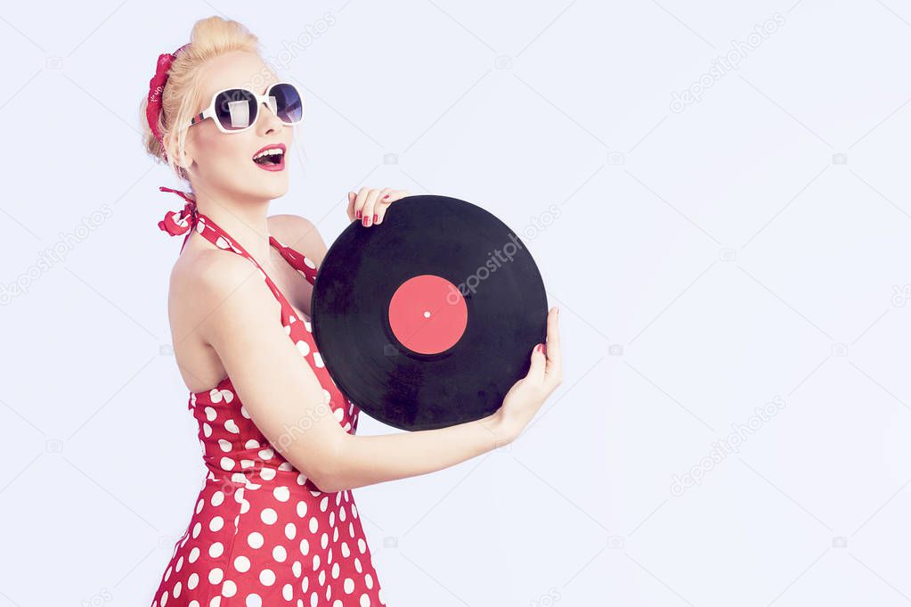 pin-up girl with a vinyl