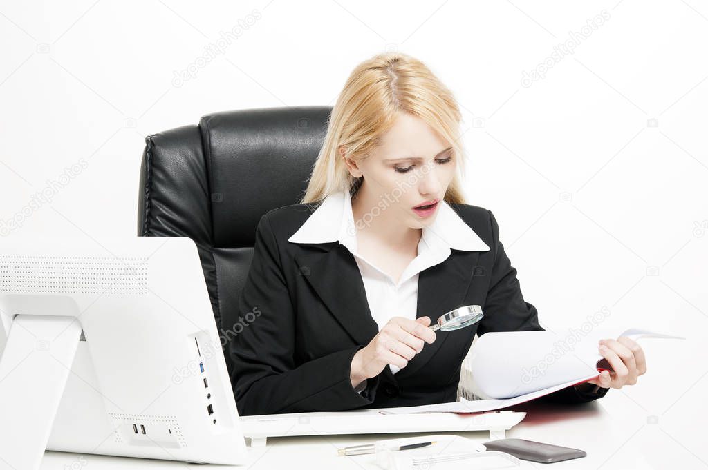 Businessperson Checking Bills With Magnifying Glass