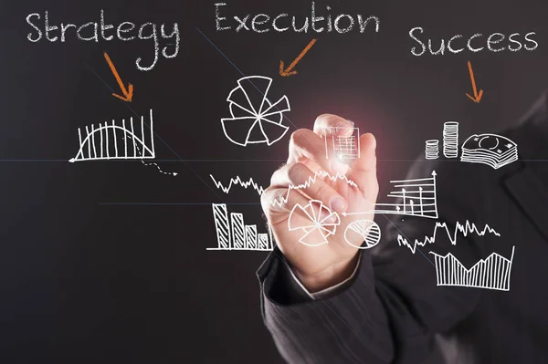 Close up of businessman writing something in the air — Stock Photo, Image