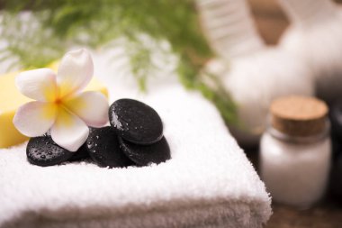 Havlu ve plumeria Spa taşlarla