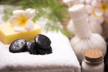 Havlu ve plumeria Spa taşlarla