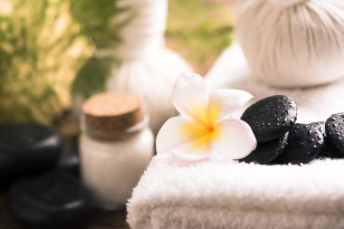 Havlu ve plumeria Spa taşlarla