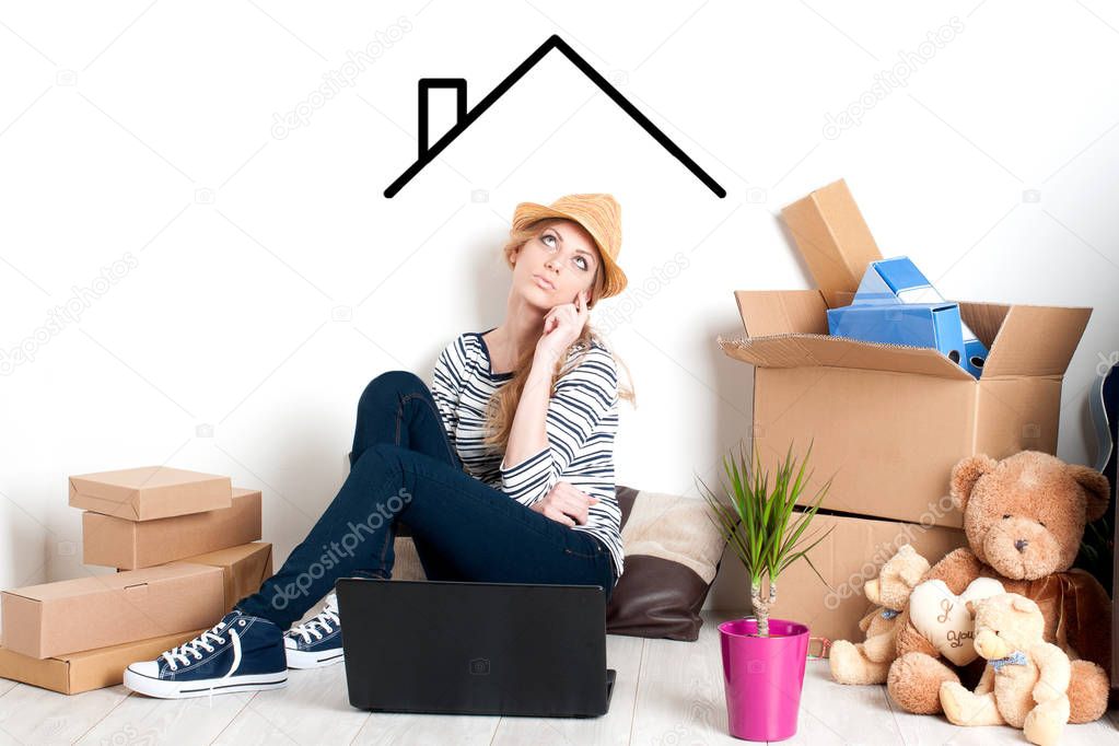 Lady thinking moving home