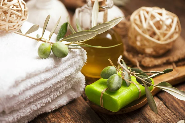 Olive oil soap and bath towe