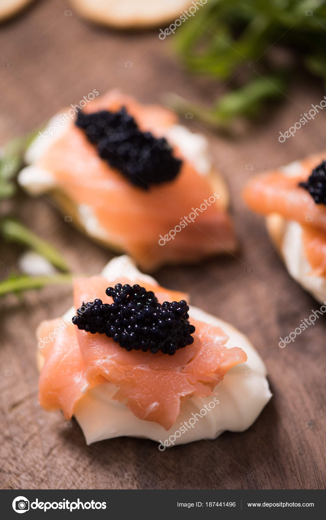 Canapes With Smoked Salmon And Caviar Stock Photo C Fabiobalbi